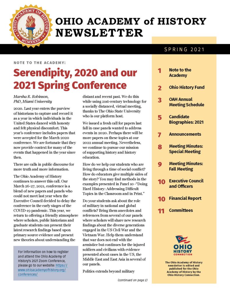 Image of the first page of the Spring 2021 newsletter